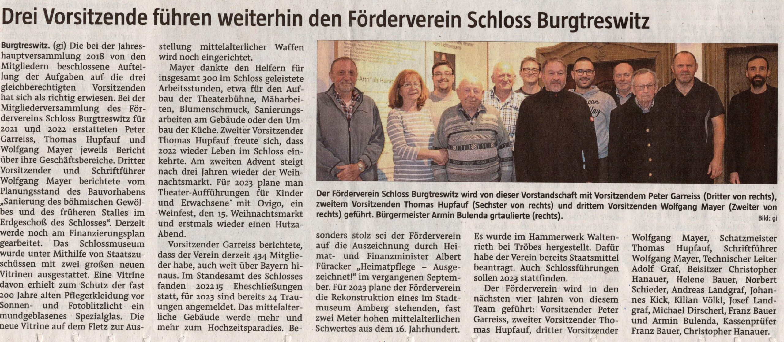 Scan eines Zeitungsausschnitts über die Vorsitzenden des Fördervereins