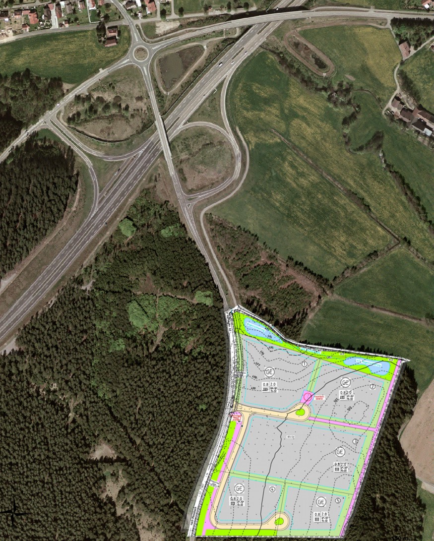 Bebauungsplan_Hammermuehle_mit_ortho Bebauungsplan des Gewerbegebiets Hammermühle mit Luftbild (Orthophoto)
